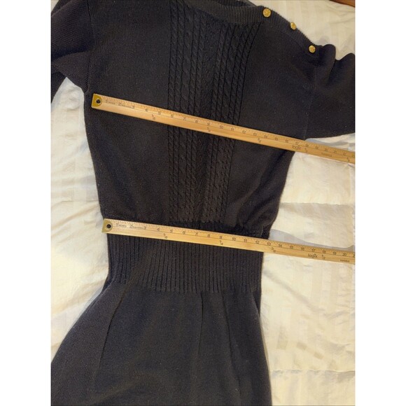 Vintage Plain Jane Sweater Dress Black Gold Buttons Cable Knit 80s 90s Classic M - Picture 9 of 14